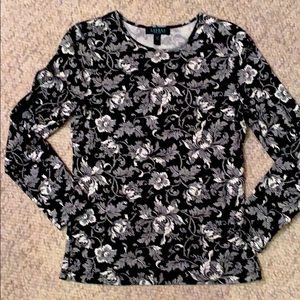 Lauren Ralph Lauren Petite Black and White Tee